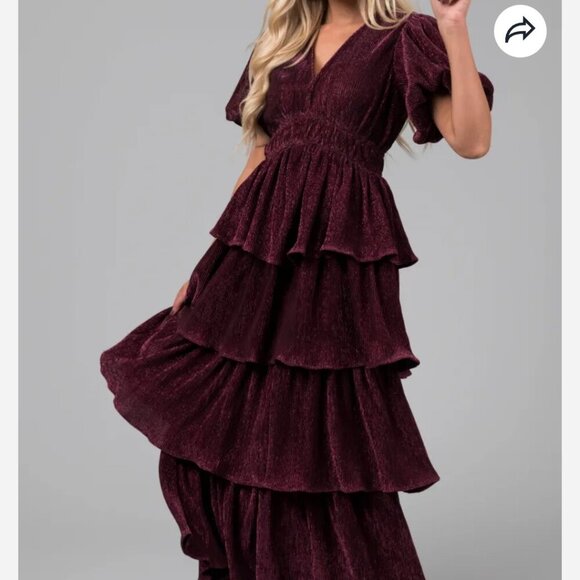 Anthropologie/Entro Metallic Thread Tiered Ruffle Maxi Dress Size M - Picture 2 of 16